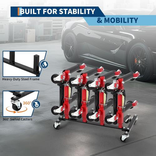 Heavy Duty Car Dolly Storage Rack, 4 Wheel Dolly Holder with 360° Swivel Casters, Universal Jack Stand Organizer for Garage, Workshop, and Auto Repair Space Saving