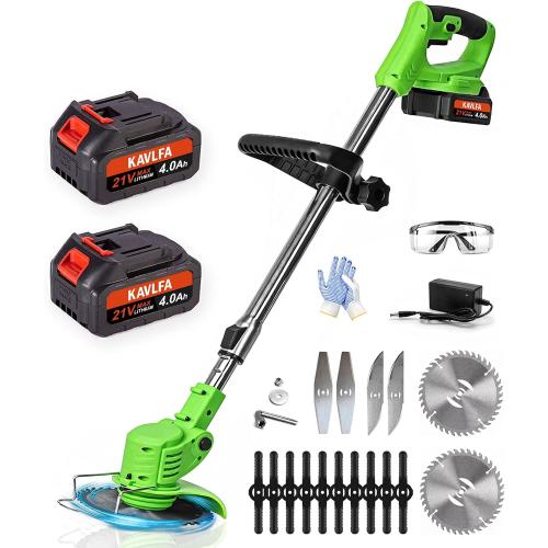 Cordless Weed Wacker, Electric Weed Eater Cordless, 2 x 4.0 Ah Batteries | Battery Powered, 4 Types Blades, 4 in 1 Lightweight Stringless Brush Cutter for Yard Garden Clearing (Green)