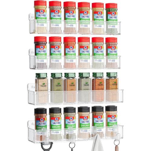Nieifi Spice Rack Wall Mount, 4 Pack Clear, 2 Depth, Screw/Adhesive