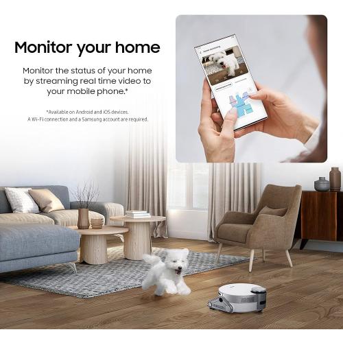 SAMSUNG Jet Bot AI  Robot Vacuum Cleaner w/ Object Recognition, Intelligent Cleaning, Clean Station, 5-Layer Filter, Touchless Dust Removal for Hardwood Floors, Carpets, VR50T95735W, White
