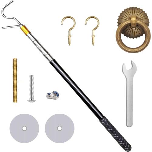 Attic Pull-Down Hook, Designed As A Replacement for The Attic Pull-Down Cord in The Attic Ladder Pull-Down System Kit, Featuring A 60-Inch Telescoping Rod and A Vintage Copper Door Ring