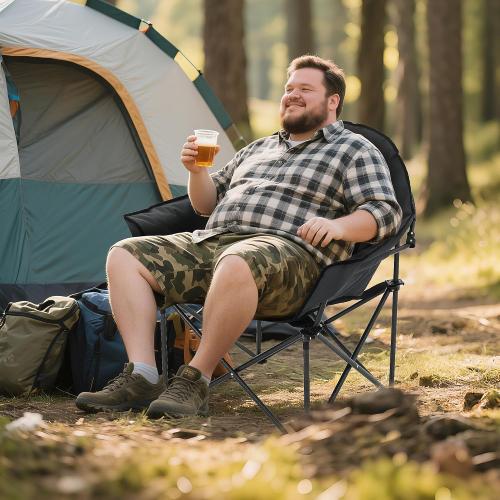 Oversized Camping Chairs, Camp Chairs, Camping Chairs for Heavy People, Padded Outdoor Folding Moon Chairs with Extra Wide Seats, Lawn Chairs Folding Supports up to 350lbs
