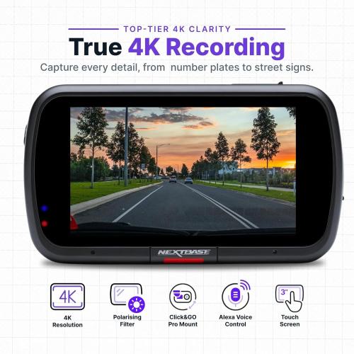 Nextbase 612GW Dash Cam Full 4K/30fps UHD Recording in Car DVR Camera- 140° Front- Wi-Fi, GPS, Bluetooth- Super Slow Motion @ 120fps- Image Stabilisation- what3words- Night Vision- Alexa Built-in