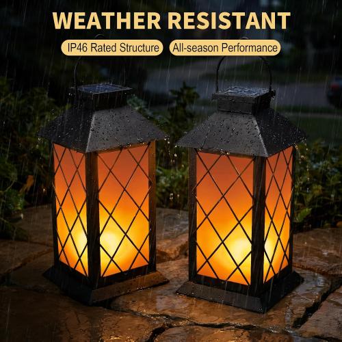 Solar Lanterns Outdoor Waterproof, 2 Pack 13 Metal & Glass Hanging Solar Lantern Lights, Cross Pattern IP46 Decorative Outdoor Solar Lanterns for Patio Table Yard Porch Garden Decor