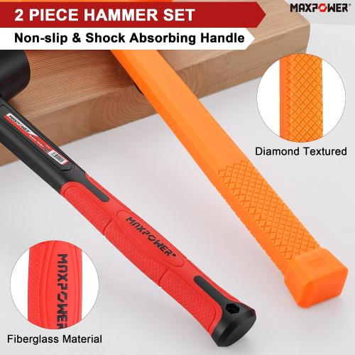 MAXPOWER 2PCS Rubber Mallet Set, 5LB Dead Blow Hammer & 16oz Rubber Mallet