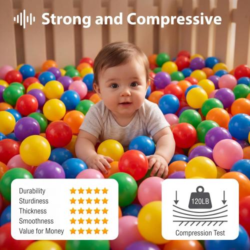 Crush-Proof Balls, BPA-Free Plastic Balls for Toddlers Indoor Play Non-Toxic and Safe. Works for playpens, Parties, Amusement Activities, Birthday and Christmas Occasions.