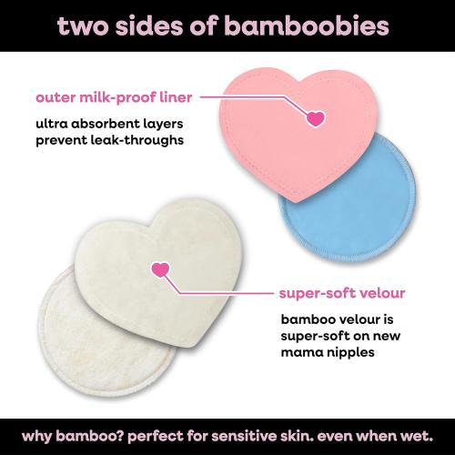 Bamboobies Nursing Pads for Breastfeeding, 2 Ultra Thin and 2 Overnight