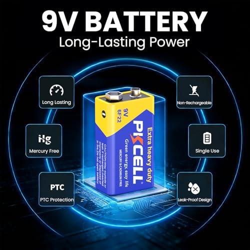 PKCELL 9V Batteries 10 Pack 9 Volt Battery for Smoke Alarms