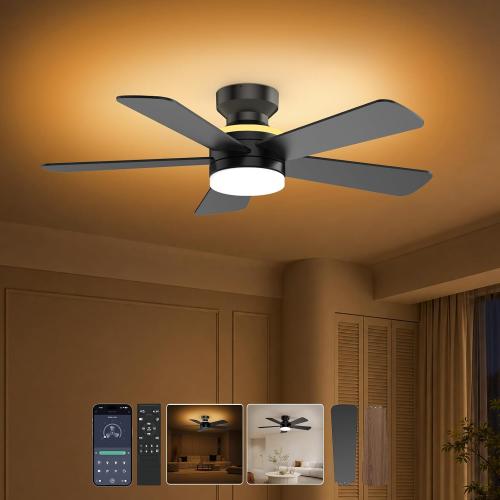 42 Inch Low Profile Ceiling Fan with Light and Remote, Black