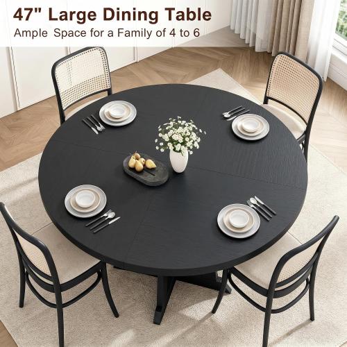 Garvee 47 Inch Round Dining Table for 4-6 People, Wood Kitchen Table, Black