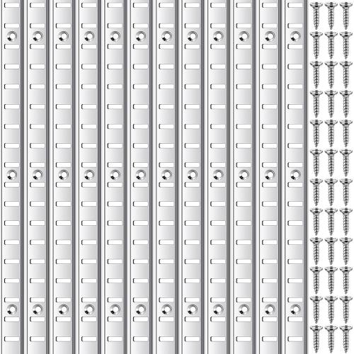 12 Pcs 36 Inch Shelf Pilaster Metal Mortise Mount Pilaster Strip Adjustable Shelf Standards for Wall Shelving System Closet Organization Storage, Silver (Silver)