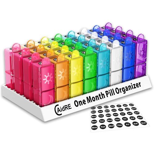 Monthly Pill Organizer, CAidRE 30 Day Pill Organizer 2 Times a Day, One Month Pill Box Organizer AM PM, Weekly Pill Holder for Fish Oil, Vitamins, Supplements