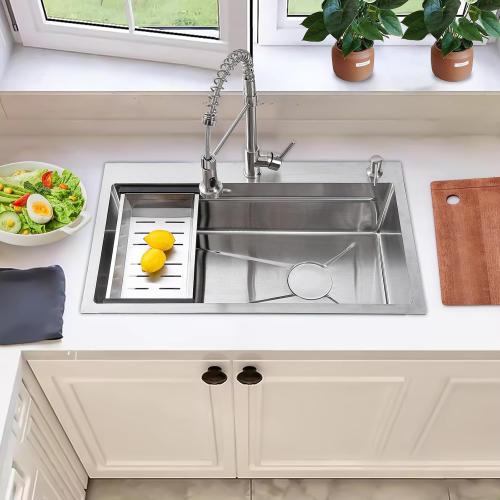 Missing faucet. Kitchen Sink 30 inch Drop in Kitchen Sink with Faucet Combo Modern Workstation Farmhouse Sinks Large Stainless Steel Single Bowl kitchen Sinks