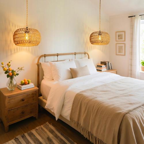 Hanging Lamps Rattan Pendant Light Hanging Lights 16.4ft Plug in Cord Pendant Light Fixture Plug Into Wall Outlet Pendant Lighting with On Off Switch for Bedroom Living