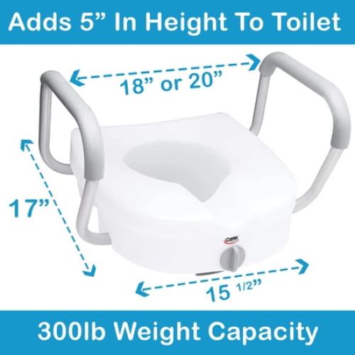 Carex E-Z Lock Raised Toilet Seat With Handles, 5 Toilet Seat Riser with Arms, Handicap Raised Toilet Seat For Seniors and Elevated Toilet Seat