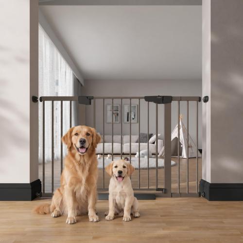 Cumbor 29.7-51.5 in Extra Wide Baby Gate for Stairs, Dog Gate Indoor Brown