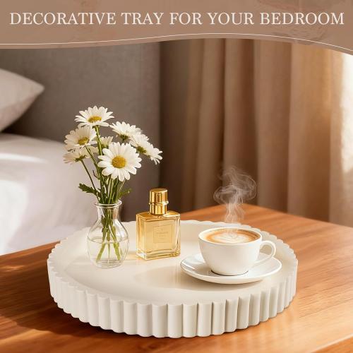 Decorative Tray for Coffee Table Decor - Resin Round Tray Stylish Coffee Table Centerpiece for Living Room Decor, Minimalist Vanity Organizer for Candles, Perfume, Bathroom & Home Styling