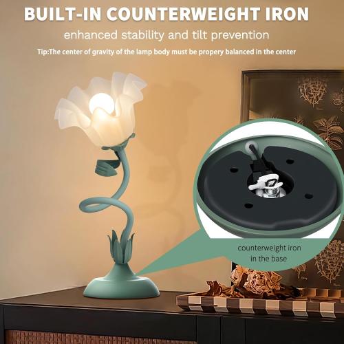 Women Bedside Table Lamps for Bedroom, Cute Flower Desk Lamp With Adjustable Flexible Gooseneck, 3 Color Temperatures Nightstand Lamp with E26 LED Bulbs, Floral Lamp for Living Room, Office ,Reading