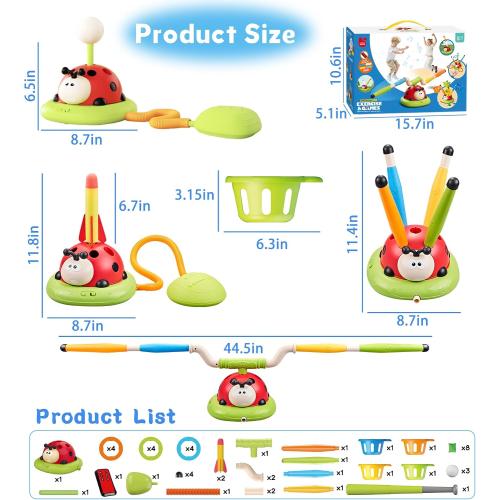 5 in 1 Musical Jump, Bean Bag Toss Ring Game, Baseball Toys and Stomping Launch Rocket Launcher for Kids Remote Control Indoor Outdoor Sports Toys for Kids Ages 4-8 3-5 Birthday Easter Gifts