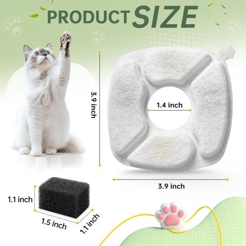 Cat Water Fountain Replacement Filters-12 Pack Cat Fountain Filters with 12 Pack Sponges, Enhanced Compatibility Pet Fountain Filter Fit for 50oz, 84oz, 95oz or 108oz Automatic Pet Dog Water Dispenser