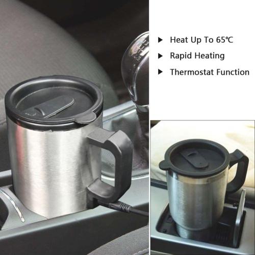 12V Car Heating Cup Car Heated Mug, 450ml Stainless Steel Travel Electric Coffee Cup 14oz. Insulated Heated Preservation Mug