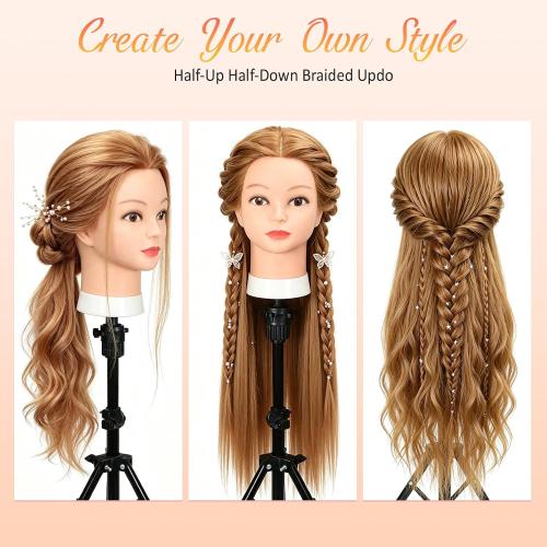 Opini Mannequin Head with 80% Human Hair 26-28 Doll Head for Hairdresser
