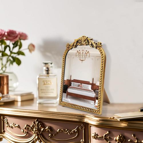 Vintage Makeup Mirror, 12.1x 9.8 Gold Arched Vanity Mirror