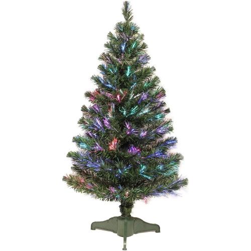 Flexible Flyer Small Fiber-Optic Christmas Tree. Pre-Lit LED Multi-Color Changing Xmas Decoration, 4 Ft