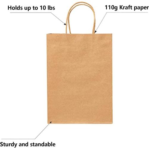 RACETOP 100 Pack Brown Kraft Gift Paper Bags with Handles 8x4.5x10.8 in