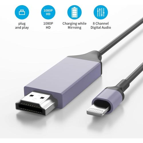 [Apple MFi Certified] Lightning to HDMI Cable Adapter for iPhone,1080P Lightning to HDMI Digital AV Adapter HDTV Cord Compatible with iPhone 14 13 12 11 Pro Max XS XR X 8 to TV Projector Monitor