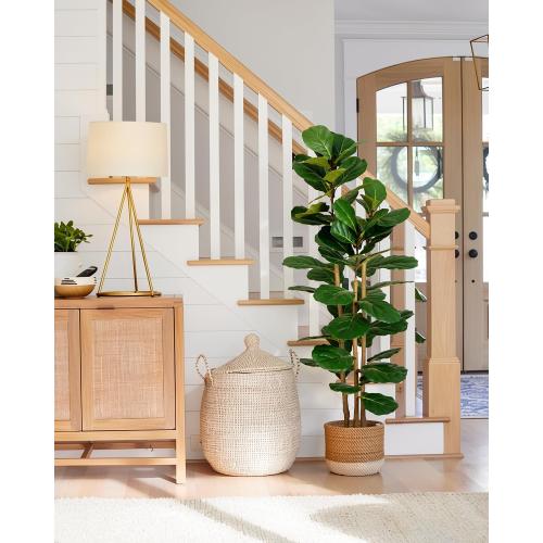 Artificial Fiddle Leaf Fig Tree in Modern White Planter, 5ft