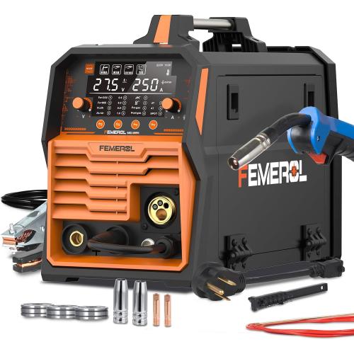 250A MIG Welder,6 in 1 Gas MIG/Gasless Flux Core/Stick/Lift TIG/Spot Welding/Spool Gun Compatible Aluminum Welding Machine Large LED Display 110V/220V Multi Process Welder