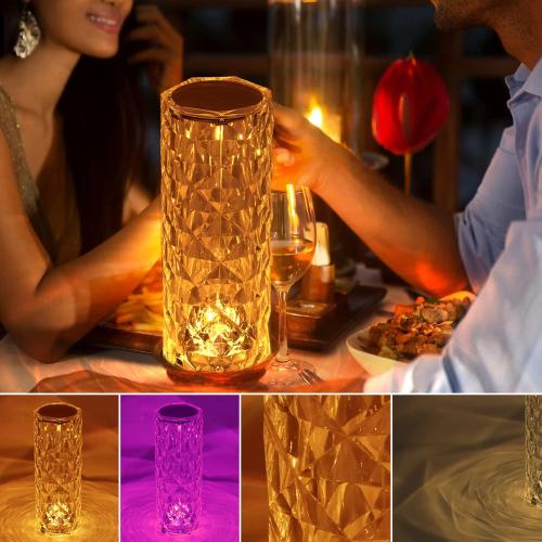 BGFHome 2 Pack Crystal Table Lamp 16 RGB Color Changing Rose Diamond Touch Lights, Protable Rechargeable Cordless Bedside Night Light with Remote, Aesthetic Room Decor Gift for Bedroom, Party, Dinner