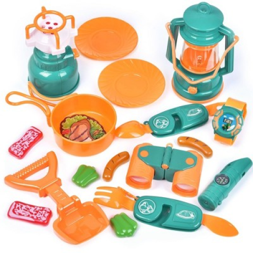 Fun Little Toys Camping Tent with Tools and Food, 18 pcs
