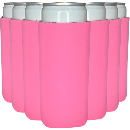 TahoeBay Slim Can Cooler Sleeves in Bulk, Blank, 12-Pack, Neon Pink