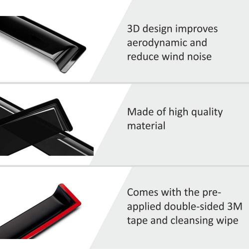 Tape-on Extra Durable Rain Guards for Nissan Frontier 2022-2027 Crew Cab, Window Deflectors, Vent Window Visors, 4 Pieces - 100912