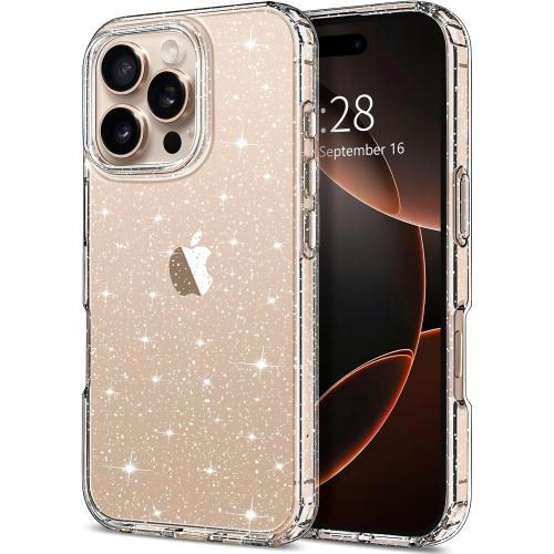 Hython for iPhone 16 Pro Case Glitter, Clear Glitter Sparkly Shiny Bling Sparkle Cute Cover, Anti-Scratch Soft TPU Thin Slim Fit Shockproof Protective Phone Cases for Women Girls, Clear Glitter