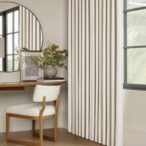 Cream Beige Linen Pinch Pleat Black Out Curtains 84 Inch Length 2 Panels