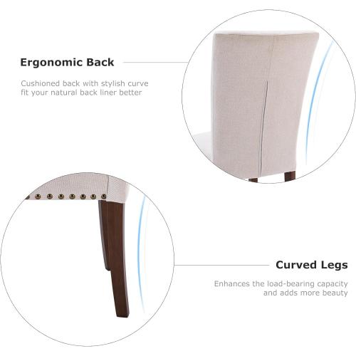 COLAMY Upholstered Parsons Dining Chairs Set of 2, Fabric Dining Room Kitchen Side Chair with Nailhead Trim and Wood Legs - Beige,No Table