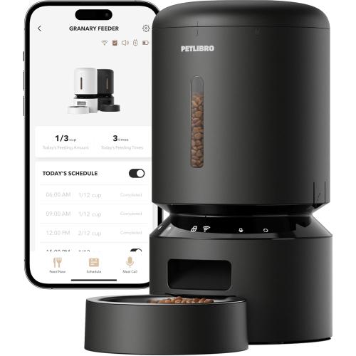 PETLIBRO Automatic Cat Feeder, 5G WiFi Automatic Dog Food Dispenser with Freshness Preservation, 5L Timed Pet Feeder with Low Food Sensor, Up to 10 Meals Per Day, Granary Black