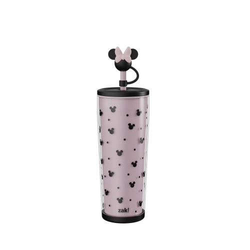 Zak Designs 25oz Minnie Mouse Double-Wall Plastic Straw Tumbler with Topper Black