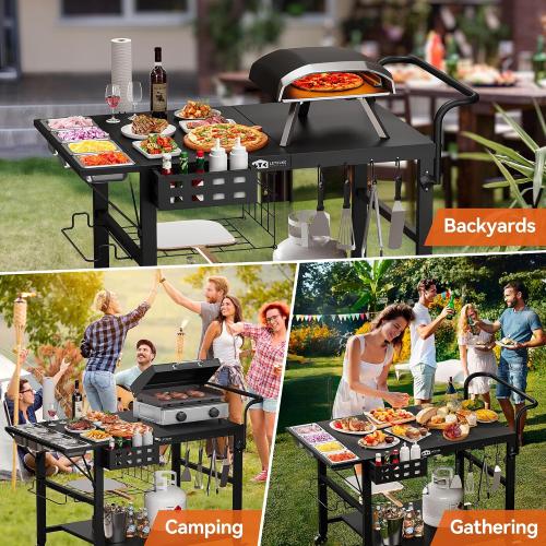 Leteuke Pizza Oven Table, Grill Cart Table for Blackstone Griddle, Outdoor Pizza Oven Stand Fits Ninja, Cuisinart, Gozney, Solo Stove, BBQ Prep Tables Station with Seasoning Tray, 47.2x27.5x35.8