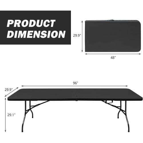 Portable Plastic Folding Table 4ft/6ft/8ft Heavy Duty White Black Picnic Dining Table Fold-in-Half for Camp Party Kitchen Indoor Outdoor
