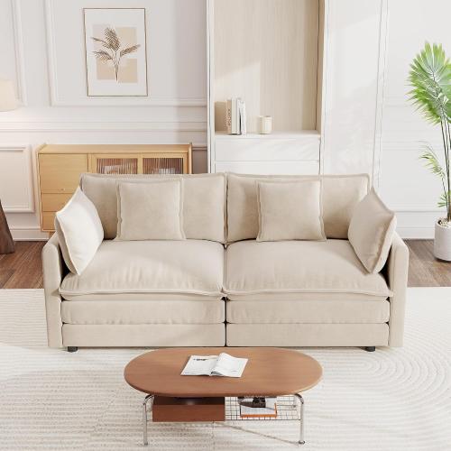 mikibama Luxury Loveseat Sofa Couch, 76 Modern Chenille Deep 2-Seater Cloud Couch with 2 Armrest Pillows and 2 Toss Pillows, Love Seat for Living Room Bedroom Office Apartment, Light Coffee