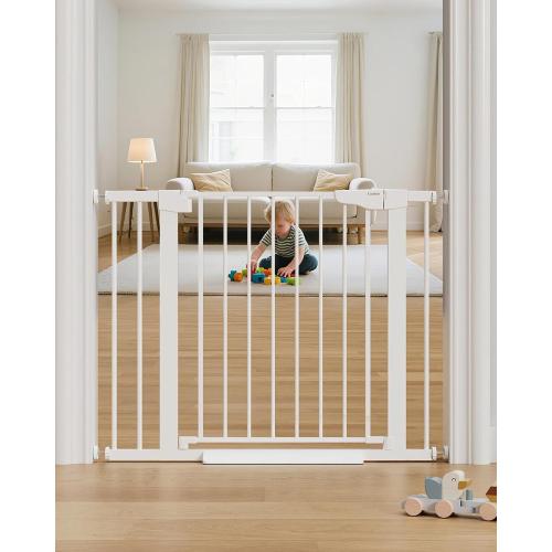 Cumbor 29.7-40.6 Baby Gate for Stairs, Mom's Choice Awards Winner-Dog Gate for Doorways, Pressure Mounted Auto-Close Pet Gates for Dogs Indoor, Safety Child Gate with Easy Walk Thru Door, White