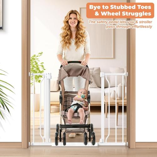 Baby Gate No Drilling, 29-40 Dog Gate Indoor for Stairs & Doorways | Auto Close, Pressure Mounted Adjustable Pet Gate Indoor, Easy Walk Through Child Gate for Baby & Pet Stroller Friendly, White