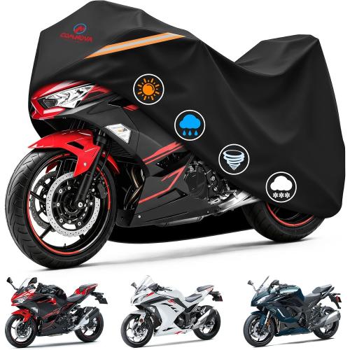 Comnova Motorcycle Cover 104 Inch - 600D Outdoor Motorbike Cover Waterproof with Lock Hole, Universal Fit for Harley, Honda, Kawasaki, Full Protection, Moped Covers for Motorcycle Vehicle Up to 104