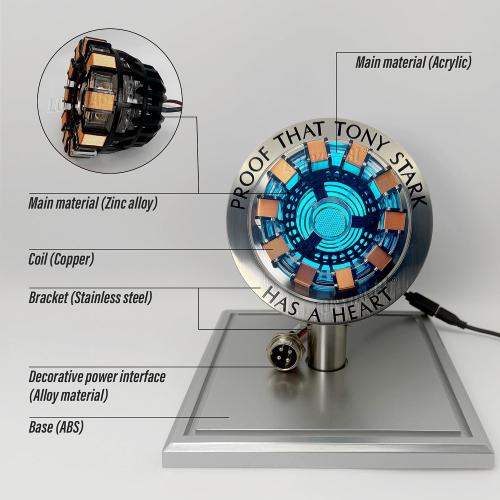 Lonyiabbi Arc Reactor MK1-1:1 Scale, USB Powered LED Light with Vibration Sensor, No Assembly, Display Case Included