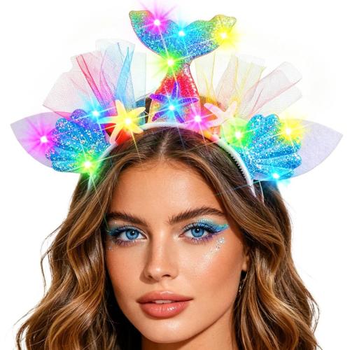 DRESBE Mermaid Headband Light up Seashell Hairbands Glowing Sea Hair Accessories for Women (Multicolor)