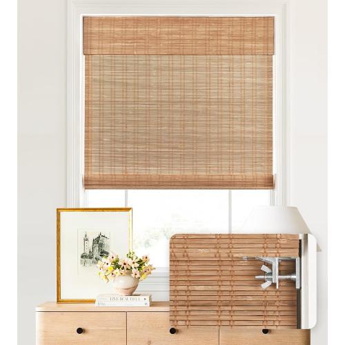 LazBlinds No Tools No Drill Cordless Bamboo Roman Shades, Light Filtering Window Treatment, Roll Up Bamboo Blinds for Windows 33'' W x 64'' H, Ceylon Light Russet